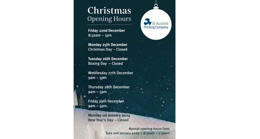 Christmas and New Year Opening Hours